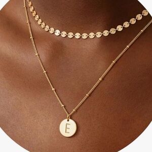 Initial “E” 14K Gold Plated Letter Layered Pendant Necklace NEW in Box